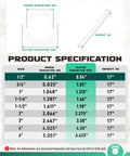 Product specifications for 1/2 Inch PVC Pipe 6 Pack, 17 Inch Long Schedule 40 PVC Tubing details including diameter and height measurements.