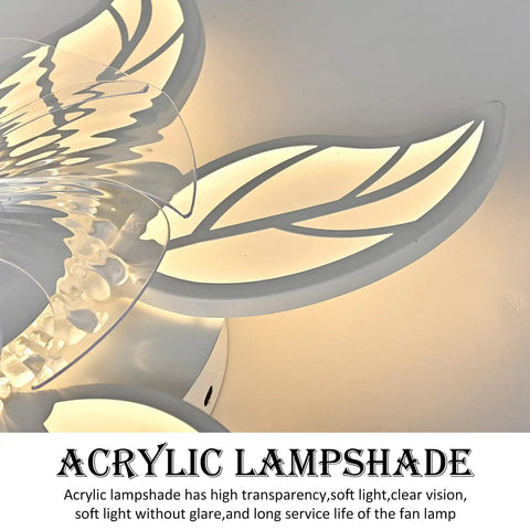 Close-up of acrylic lampshade on 24.5 Inch Dope Modern Ceiling Fan With Lights Remote Control 6 Speed 3 Color Dimmable Silent Fandelier.