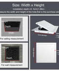 Heavy Duty Metal Ceiling Access Panel For Drywall Utility Rooms Slick White Flush Mount Hatch showing size and installation measurements.