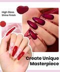 Manicured nails with burgundy and red polish from Six Piece Gel Nail Polish Set 15ml Each Full Size Kit With Burgundy Dark Red Brown