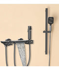 CUTPOIY Shower System Wall Mounted features waterfall spout, handheld shower, sleek black design, adjustable height setup.