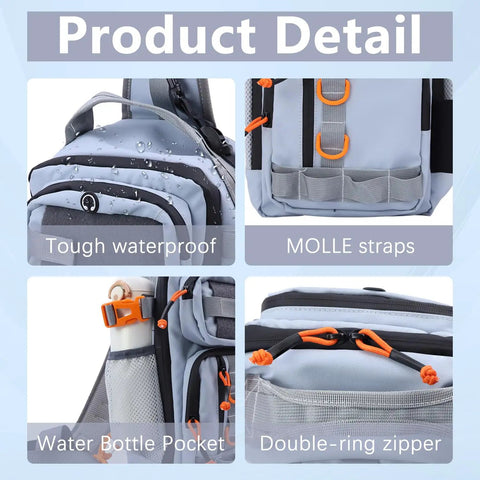 Close-up of Lightweight Fishing Backpack With Dual Tackle Boxes And Rod Holder Water Resistant Gear Pack For Freshwater Fishing.