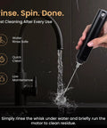 Rechargeable Milk Frother Handheld With Aluminum Body And Stainless Steel Wand being cleaned under running water