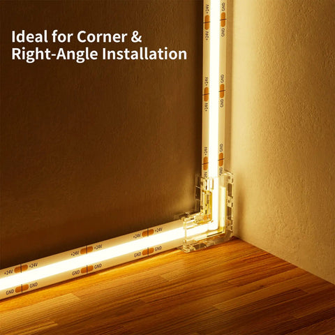 8mm 2 Pin COB LED Connector Kit With 12 Gapless L Shaped Corner Connectors Solderless Extensions for LED strip corner installation.