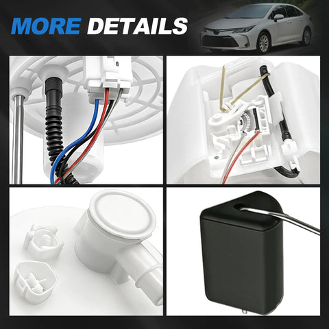 Toyota Fuel Pump Module Assembly close-up details for 2005-2008 Corolla and Matrix 1.8L in-tank replacement.