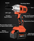 Cordless Impact Wrench With Brushless Motor 21V Max Beast Torque 310 ft lbs Half Inch Drive 4Ah Battery labeled parts