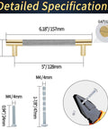Detailed specifications of Knurled Cabinet Pulls 12 Pack, 6 Inch Long Metal Door And Drawer Pulls in Grey And Gold Finish with dimensions