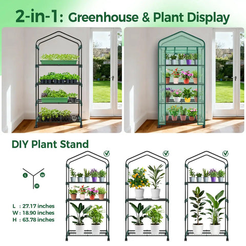 Compact Portable Greenhouse On Wheels For Indoor And Outdoor Use With 4 Tier Rack And Durable PE Cover Easy To Move Smooth Locking Wheels Weather Resistant Ideal For Seedlings Plants And Quick Sunlight Shifts