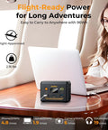 Laptop Power Station Your Go To 100W Portable Charger With 96Wh LiFePO4 Battery PD 3.0 Fast Charge USB C on airplane table