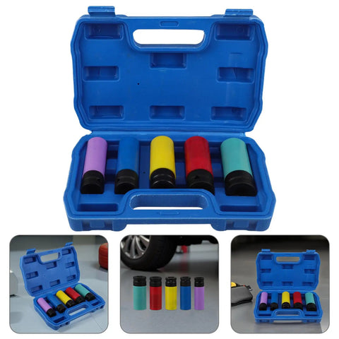 Top Tier Impact Lug Nut Socket Kit With Tire Protection Sleeves For Fast Car And Bike Wheel Repair Quick Release Driver Design Saves The Day, blue case with five socket sleeves
