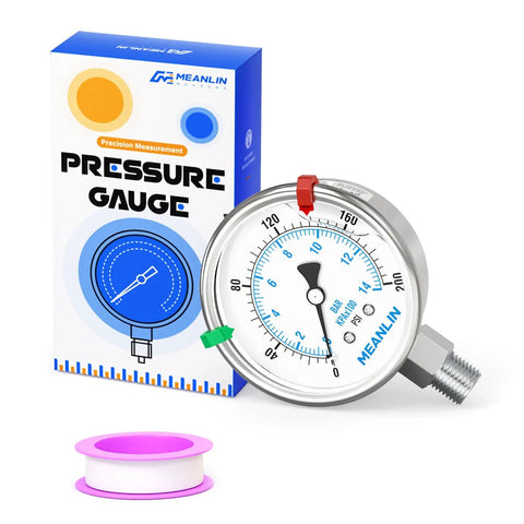 Heavy Duty 0-200 Psi Liquid Filled Pressure Gauge With 1/4 NPT 2.5 Inch Dial Stainless Steel Body And 316 Stainless Joints Lower Mount