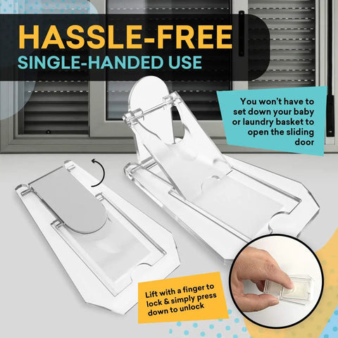 Sliding Closet Door Child Lock with Double Sided Tape Easy Install, 4 Pack, Clear, Durable Plastic Keeps Curious Toddlers Out