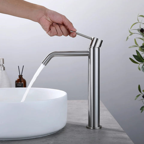 Brushed Nickel Vessel Sink Faucet With SpotShield Finish No Lead SUS304 Stainless Steel 1 Hole Bathroom Faucet For Vessel Sinks