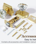 Antique Crystal Door Knob Set In Satin Brass For Interior Doors With Passage Function including all installation accessories