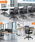 Top Shelf Ergonomic Mid Back Office Chair Featuring A Stay Cool Mesh Design Rock Solid Lumbar Support Fully Adjustable Height And Smooth Glide Casters For Serious All Day Comfort And Built Different Desk Vibes In Black in a meeting room and home setting.