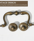 Antique Brass Drop Bail Drawer Pulls 4 Pack With 4 Inch Hole Center Vintage Cabinet Handles Featuring Traditional Bead Center Colonial Style