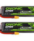 2 Pack LiPo Battery 2S 5200mAh 7.4V 80C Beefy Power With XT60 Plug Soft Case For One Eighth Scale One Tenth Scale RC Cars Slash Buggies Truggies Drones And Planes Great For Hobbyists, front view