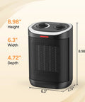 Compact 1500W Ceramic Space Heater For Desk And Home Use with Thermostat, dimensions 8.98x6.3x4.72 inches