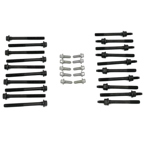Heavy Duty LS Main Bolt And Stud Kit Built To Crush The Track And Drag Strip Drop Right In For 4.8L 5.3L 5.7L 6.0L 6.2L GM Engines, black steel fasteners.
