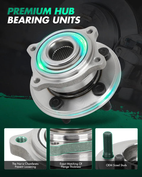 Rear Wheel Bearing Hub Assembly 512555 For Chrysler 300 2015 2021 Dodge Challenger 2015 2021 And Dodge Charger 2015 2021 Non ABS 5 Lug Replacement OE Quality Built To Last And Keep Your Ride Smooth, showing premium hub with chamfered nut, flange thickness, and OEM studs.