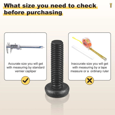 Top Tier M6 Pan Head Torx Security Screws 25 Pack Black Carbon Steel Hardware displayed with measuring tools for size guidance.