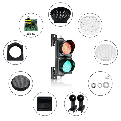 Industrial 100mm Traffic Light Signal With Red Green Stop And Go LED DC 9 To 36V Waterproof IP65 PC Housing Cobweb Lens components