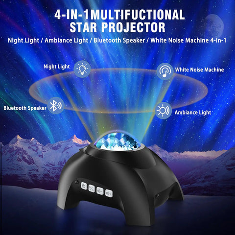 Northern Lights Aurora Projector 4 In 1 Night Light Ambient Galaxy Sky Projector with Bluetooth Speaker and White Noise Machine