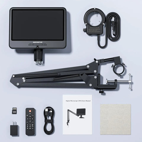 Boss Level Digital Microscope With 10.1 Inch Screen For Soldering Electronics Repair Coin Grading And DIY Micro Work 1080p Video 12MP Photos Wide View Fast Response, with boom arm and accessories