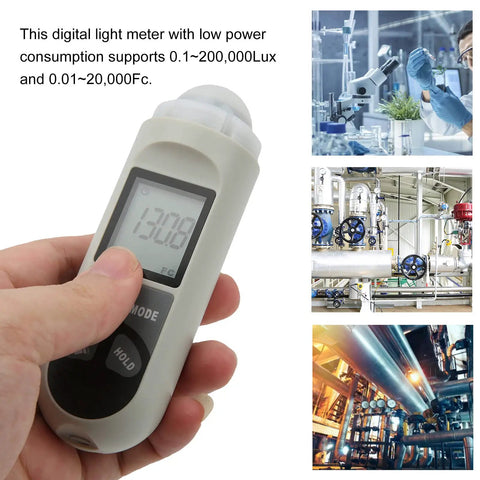 Digital Lux And PAR Meter For Lab Home Office With Wide Range Light Meter And LCD Backlit Display ABS Build Long Lasting Go To Portable And Easy To Use For Lighting Plant Photosynthesis And Illumination Tests. Handheld ABS light meter with LCD in lab and plant testing settings