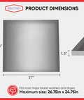 27 By 25 By 1.5 Inch Heavy Duty Stainless Steel Washer Drain Pan with dimensions and close-up view of 18 Gauge SS304 material
