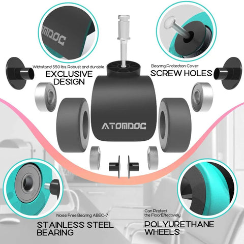 Ace Heavy Duty Office Chair Caster Wheels With Smooth Rolling Quadruple Ball Bearings And Floor Safe Hardwood Glide Easy No Sweat Quick Swap Universal Fit Set Of Five with stainless steel bearing and polyurethane wheels