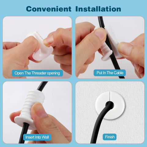 Steps for installing White 4 Pack Split Cable Grommet Three Quarter Inch Waterproof Anti Slip Wall Pass Through Bushing