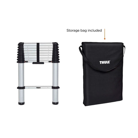 Van Telescoping Ladder With 9 Steps Extends To 8.5 Feet Easy Close System EN 131 Compliant Magnetic Fixation Kit Quick Vehicle Wall Mount Durable Aluminum Construction For Safe Roof Access And Hassle Free Day To Day Use, with storage bag