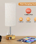 Dimmable Solid Wood Bedside Lamp With USB C Ports Compact Nightstand Light For Bedroom Or Living Room Built In USB Outlet Bulb Included