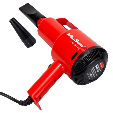 Red Portable Car Dryer Air Blower With Two Nozzles For Fast Touchless Drying And Cleaning, ideal for detailing vehicles and boats.