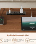 Chic 47 Inch Farmhouse Electric Lift Top Coffee Table With Storage Drawers Shelves Height Adjustable Standing Desk For Living Room Brown power outlet with 2 AC and 2 USB ports.