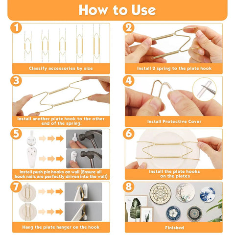 14 Piece Invisible Plate Hangers For Wall, Heavy Duty Stainless Steel Display Clamps With Anchors, Assorted 4 To 12 Inch Wall Mounts For Deco, Straight Up Secure Hangs And Hassle Free Setup Indoors