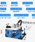 Badass 8 Inch Table Saw Driven By A Beefy 15 Amp 5500 Rpm Motor With Heavy Duty 80 Tooth Carbide Blade For Precision Cuts And Heavy Duty Work On Any Local Shop Or Job Site, showing specifications and dimensions.