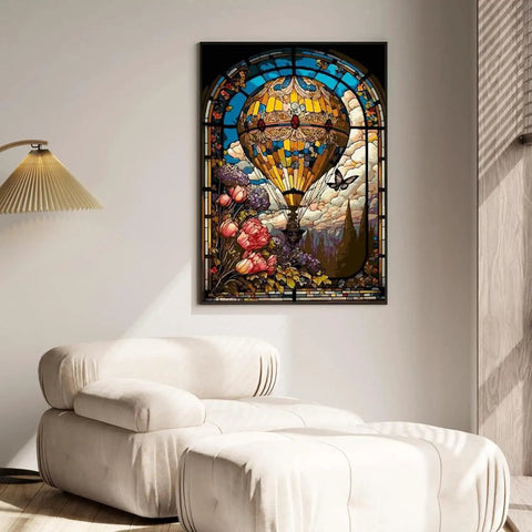 Hot Air Balloon Diamond Painting Kit For Adults Stained Glass Style Diamond Art Set Gem Art Craft For Home Wall Decor 12x16 Inches
