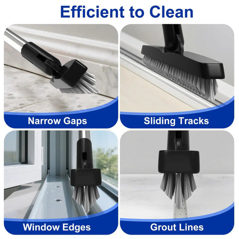 Grout Cleaning Brush With Adjustable Long Handle Swivel Head V Shaped Stiff Bristles Tile Scrubber For Bathroom Shower Crevices And Baseboards Hard To Reach Areas 57 Inch Reach Durable Build cleaning narrow gaps, sliding tracks, window edges, and grout lines