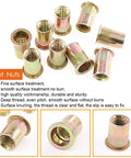 50 Pack 1/2 Inch 13UNC Zinc Plated Carbon Steel Rivet Nuts Flat Head Insert Nutsert Assortment Kit, various angles shown
