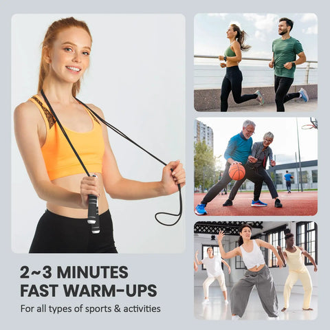 Woman using Digital Jump Rope With Smart Counter And Timer, App Free Skipping Rope For Cardio Burn and Tangle Free Adjustable Rope.
