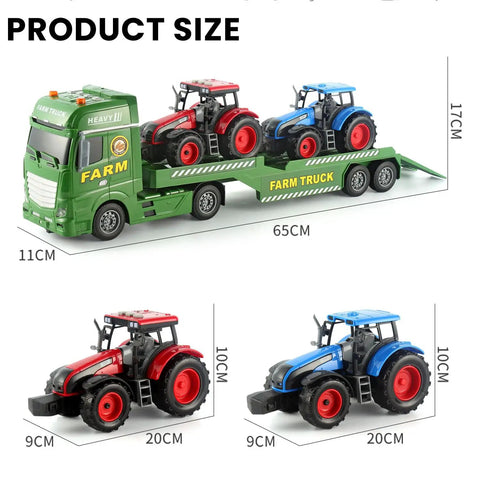 Three In One Farm Truck Set For Kids Featuring Semi Tractor And Front Loader Trailer With Realistic Lights 18 Wheeler Style Toy Cars