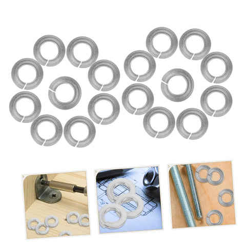 100 Pcs Stainless Steel Split Design Spring Washers Lock Washers Kit For Repairs With Heavy Duty Anti Loosening, Surface Protection, And High Strength Fasteners Set For Home, Garage, Auto, And DIY Equipment Projects. stainless steel split lock washers shown with repair uses