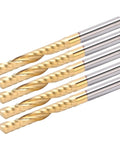 Five Piece Spiral End Mills Set, Single Flute HSS 4x28x50mm With Coating For CNC Milling Machines displayed side by side