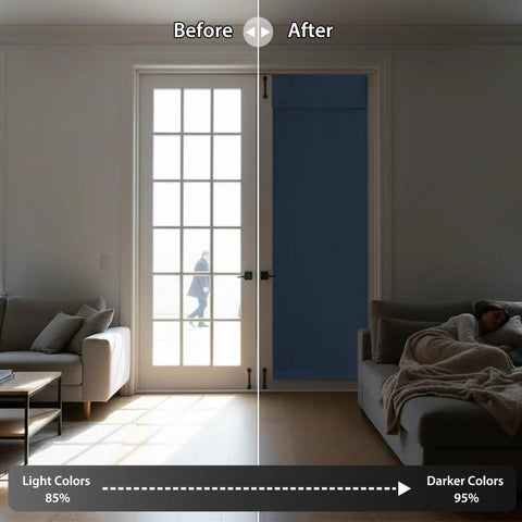 Room Darkening French Door Curtain Panel For Privacy And Heat Control, Stone Blue 26x80 Inches, Installed on Patio Door