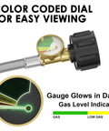 12Ft Stainless Braided Propane Hose With Gauge Connector 1lb To 20lb Tank Converter showing color-coded dial
