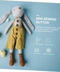 Bunny doll with buttoned overalls showcasing 40 Pieces Miniature Metal Snap Fasteners For Doll Clothes And Craft Projects Decorative Buttons For Sewing And DIY Doll Accessories Safe And Easy Snap Closures.