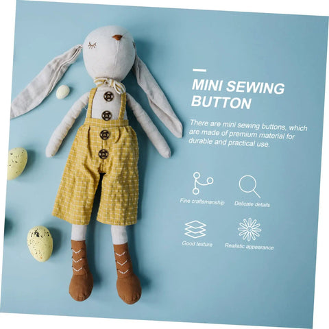 Bunny doll with buttoned overalls showcasing 40 Pieces Miniature Metal Snap Fasteners For Doll Clothes And Craft Projects Decorative Buttons For Sewing And DIY Doll Accessories Safe And Easy Snap Closures.