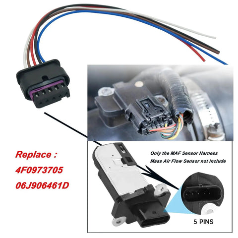 5 Pin MAF Sensor Wiring Harness Connector Pigtail For VW Tiguan Audi A3 A4 A5 A6 A7 A8 Q5 Q3 CC Allroad 2.0L Replacement Plug